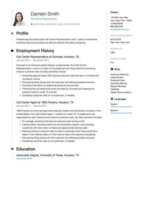 Sample Resume Call Center Agent