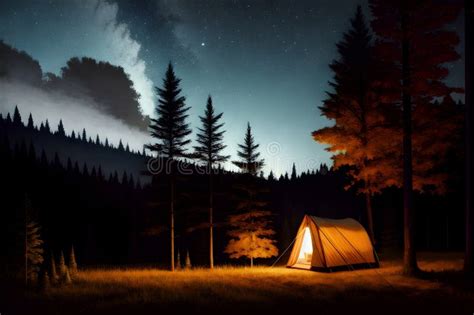 Campers Camping Tent Van In The Jungle Under Starry Night Generative Ai Galaxy Landscape