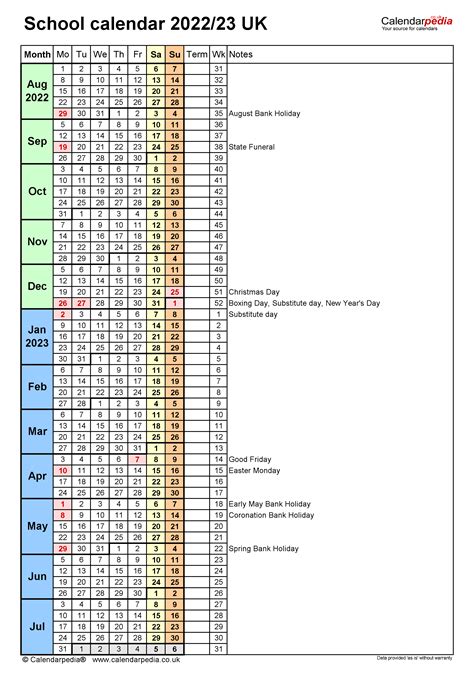 School Calendars 202223 Uk Free Printable Pdf Templates
