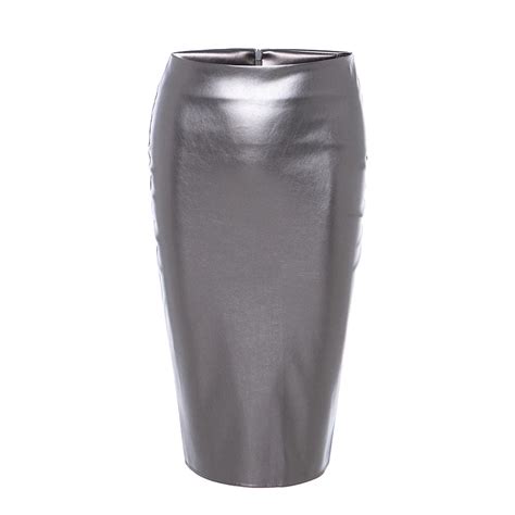 Women Faux Leather Skirt Midi Formal Slim High Stretch Leather Skirts Ladies Office Summer Sexy