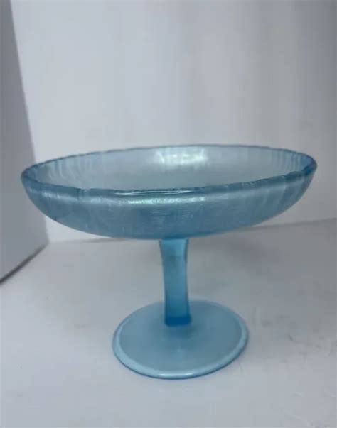 Vintage Blue Iridescent Stretch Glass Compote Footed Dish Fruit Candy Bowl 6” £27 55 Picclick Uk