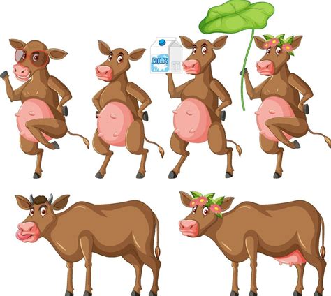 Set Of Different Poses Of Milk Cows Cartoon Characters 6199632 Vector Art At Vecteezy