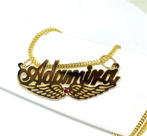 14k Solid Gold Yellow Custom Nameplate Pendant Necklace With Chain Opt