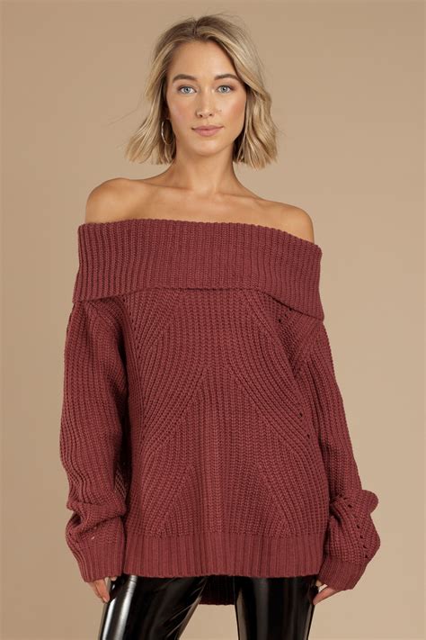 Red Sweater Foldover Sweater Off Shoulder Sweater Red Sweatshirt