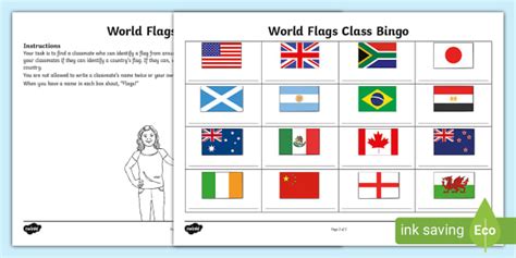 The Great Class Quiz Off World Flags Class Bingo Twinkl