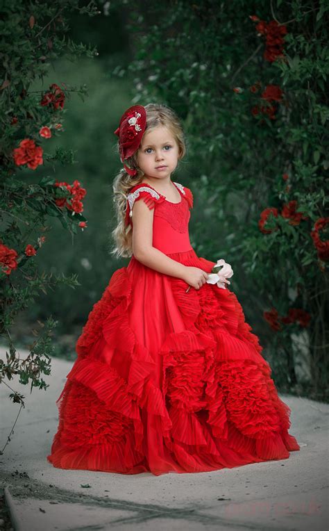 Ball Gown Jewel Red Kids Girls Dress Ch0154 Uk