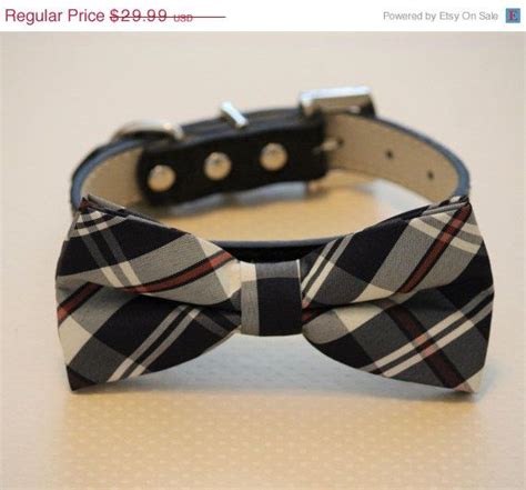 Plaid Black Dog Bow Tie With High Quality Black Leather Collar Chic