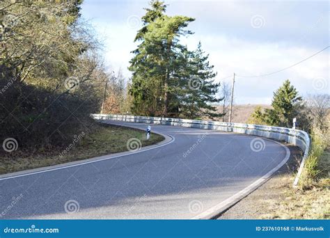 Country Road Curve With Barriers Above The Cliffs Stock Photo Image