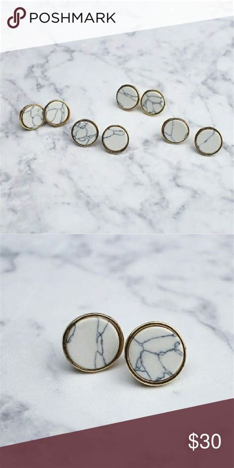 Nwt White Marble Circle Stud Earrings Circle Earrings Studs Circle
