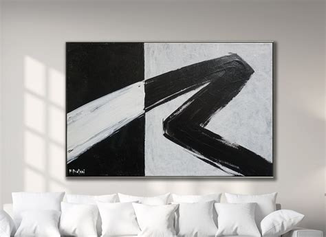 Large Black And White Abstract Drawing Minimal Au