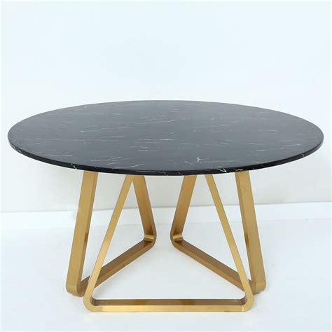 Black Modern Round Marble Dining Table With Stainless Steel Base