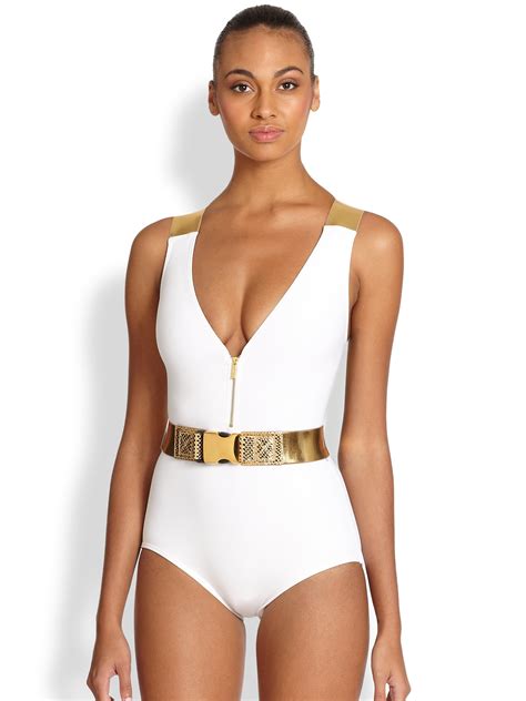 Lyst Michael Kors Onepiece Belted Swimsuit In White