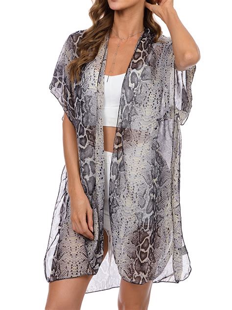 dymade womens summer beach sunscreen shawl belted breathable sheer chiffon swimsuit cover ups