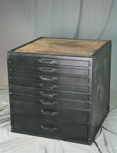 A filing cabinet (or sometimes file cabinet in american english) is a piece of office furniture usually used to store paper documents in file folders. Combine 9 | Industrial Furniture - Vintage Metal Flat File ...