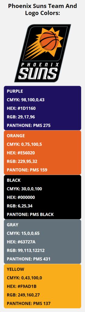 The scarlet red color code: Phoenix Suns Team Colors - HEX, RGB, CMYK, PANTONE COLOR CODES OF SPORTS TEAMS