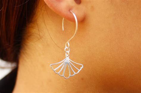 Sterling Silver Ginkgo Leaf Earrings Drop Earrings Art Etsy