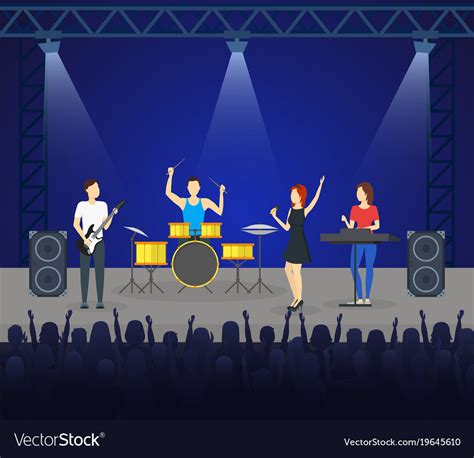 Cartoon Music Band On Stage Card Poster Royalty Free Vector