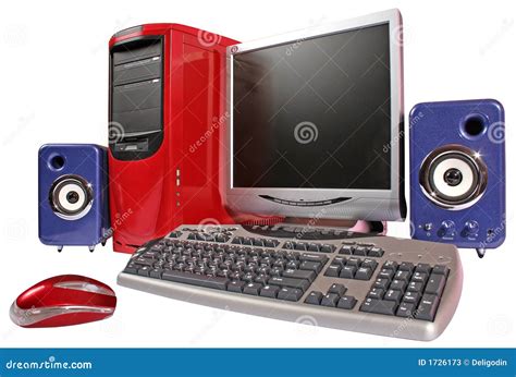 Red Computer With Blue Acoustic Systems Stock Image Image Of Internet