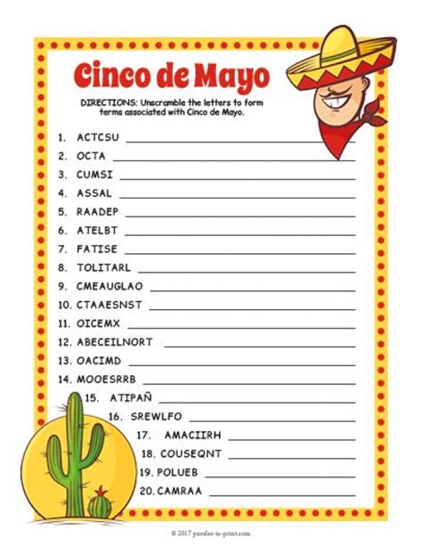 Celebrate Cinco De Mayo With This Fun And Free Printable Sheet Of Words