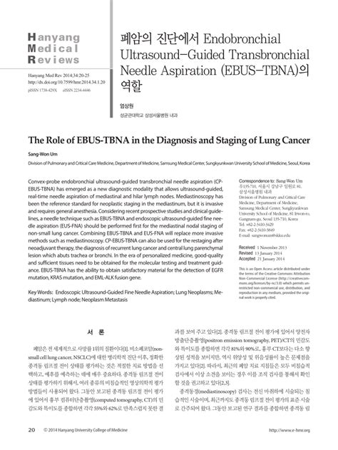 Pdf The Role Of Ebus Tbna In The Diagnosis And Staging Of Lung Cancer