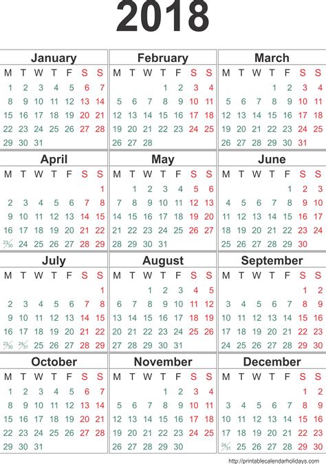 Calendar 2018 Template 12 Monthspage Printable 2017 Calendar