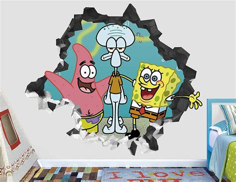Buy Sponge Bob Patrick Squidward Wall Decal Smashed 3d Sticker Vinyl