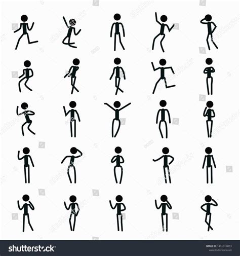 People Stick Figure Concept Man Various Standing Postures Poses