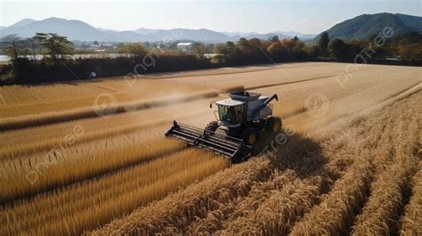 An Aerial View Of A Wheat Field Being Harvested Background Agriculture