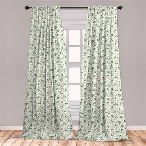 Leaf Curtains 2 Panels Set Ivy Patterns With Tiny Green Leaves