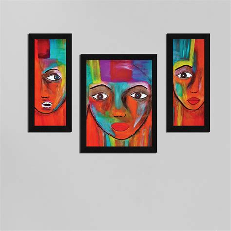 Buy Abstract Faces Modern Wall Art Framed Painting Set Of 3 Online In