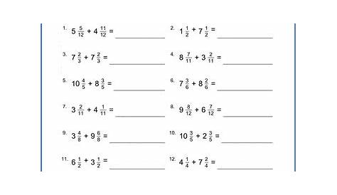 subtracting mixed fractions with like denominators worksheets