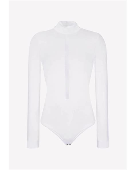 Burberry Synthetic Turtleneck Sheer Bodysuit Top In White Lyst