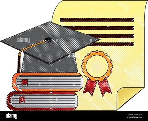 Diploma De Graduación De Pergamino Y Sombrero Con Libros Imagen Vector