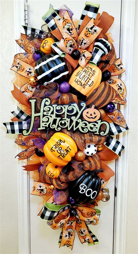 Happy Halloween Swag, Halloween Swag, Front Door Wreath, Pumpkin Swag ...
