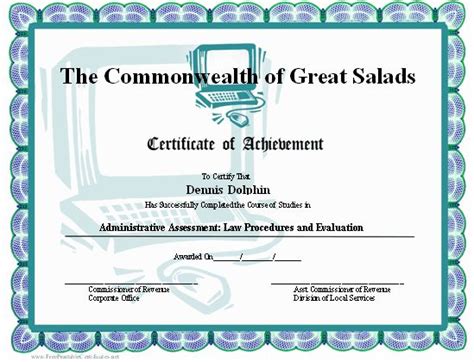 Certificate Of Achievement Computer Printable Certificate