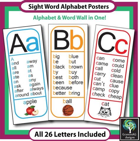 Sight Word Alphabet All 26 Posters Are Editable Phonics Etsy