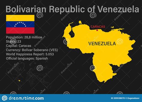 Highly Detailed Venezuela Map With Flag Capital And Small Map Of The