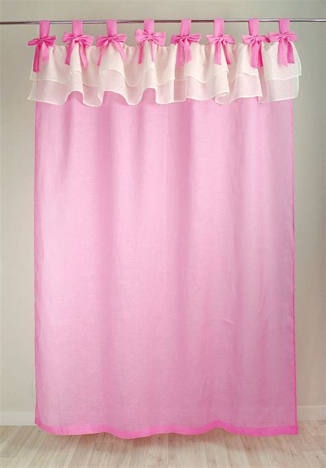 Baby Pink Curtain With Bows And Double Ruffles Tab Top Linen Etsy