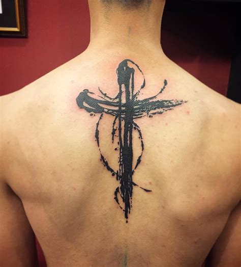 Beautiful Black Cross Tattoo On Back Tattooimagesbiz