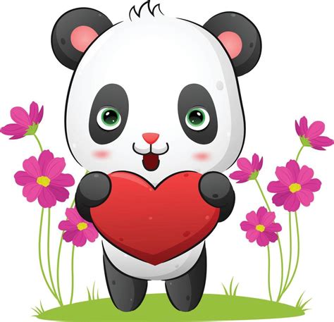 The Sweet Panda Is Hugging A Love Doll For Valentine In The Garden