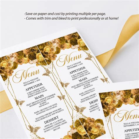 EDITABLE Menu Template, Elegant Gold Floral Quinceanera Menu, Mis