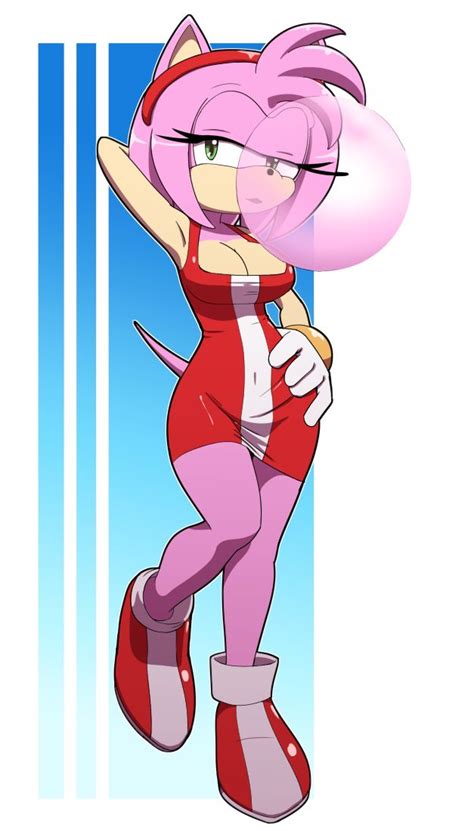 Rule 34 Amy Rose Anthro Big Breasts Blowing Bubblegum Female Female