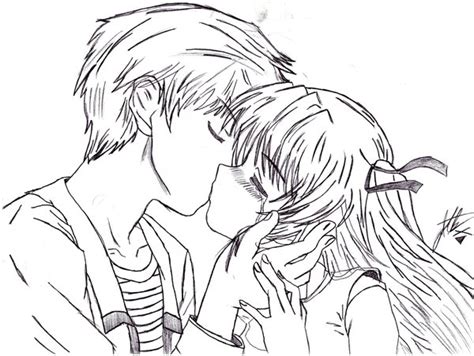 Drawing Kissing Anime Kiss Sketch Coloring Page