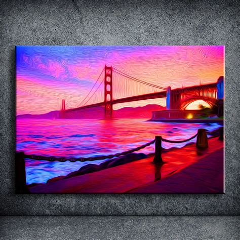 Golden Gate Bridge Oil Painting Modern Style Colorful Abstract Painting