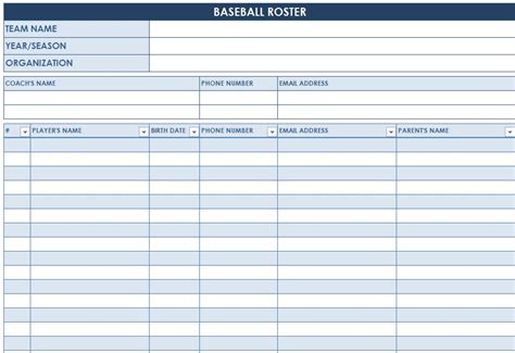 Baseball Roster Template Baseball Lineup Templates