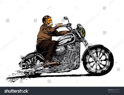 Old Man Riding A Motorcycle Stock Vector Illustration 60230716