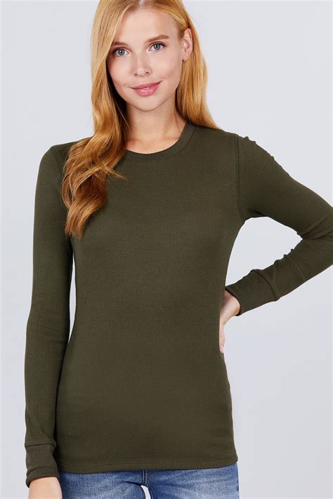 women s basic thermal long sleeve knit t shirt crew neck
