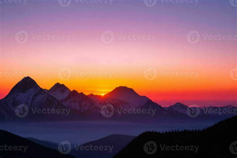 Mountain Silhouettes At Sunset Ai Generative Pro Photo 29795245 Stock