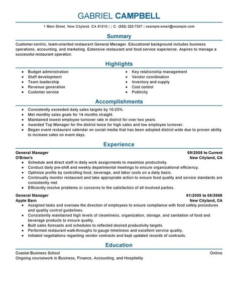 Restaurant General Manager Resume Examples