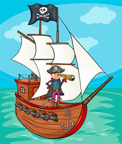 Premium Vector Pirate On Ship Cartoon Illustration